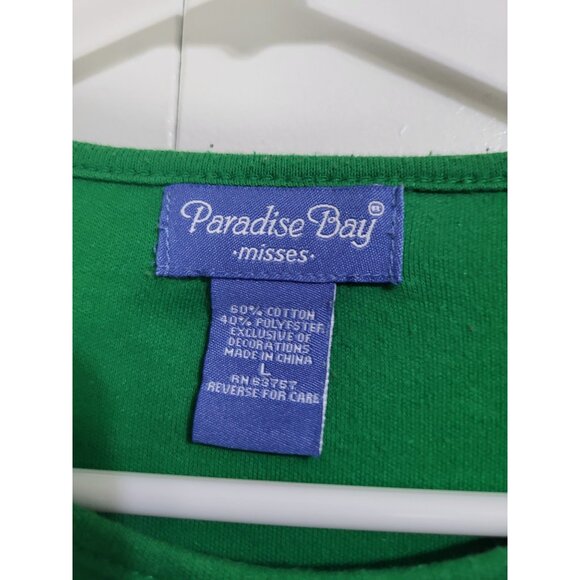 Paradise Bay Misses Size LG Christmas Holiday Reindeer Long Sleeve Shirt Green - Picture 5 of 11